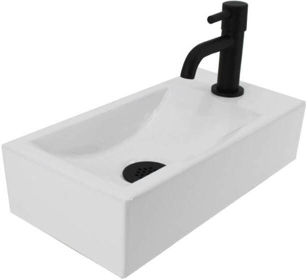 Boss & Wessing Fonteinset Kaja Keramiek Inclusief Eenhendelkraan En Sifon 36x18x9 cm Wit