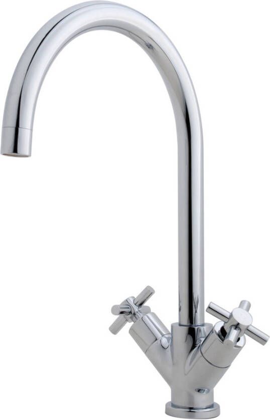 Wiesbaden Keukenkraan Cross | Opbouw | 360° Draaibaar | Mengkraan | 2-knops | Cross | Chroom - Foto 2
