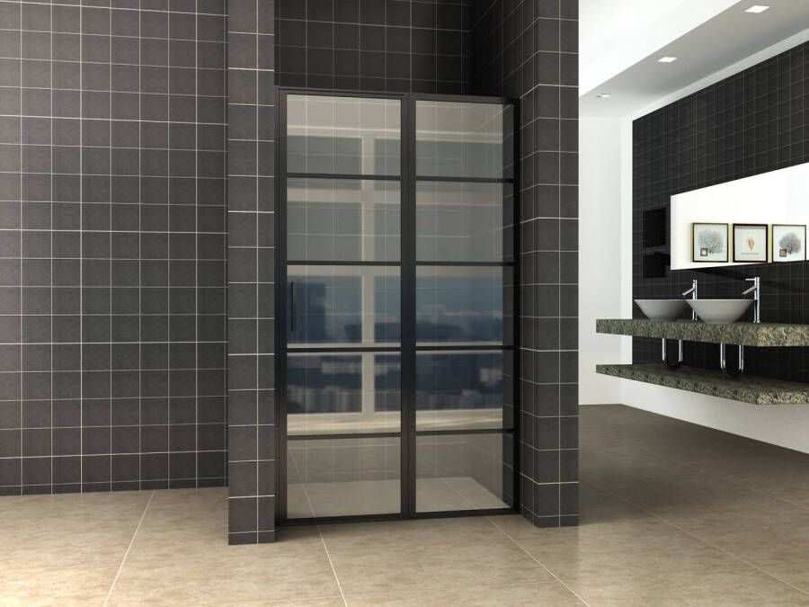 Wiesbaden Douchedeur Nisdeur Horizon Links Rechts met Vaste Wand 140cm Antikalk Helderglas Mat Zwart Profiel en 8mm Veiligheidsglas - Foto 5