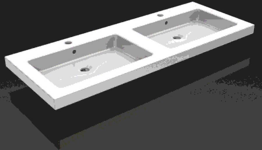 Wiesbaden Kera wastafel dubbel met 2 kraangaten 120x46x5 cm keramiek glans wit