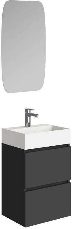 Xellanz Mini onderkast met 2 laden mat zwart en wastafel keramiek glans wit 45 cm inclusief spiegel 38.4305 - Foto 3