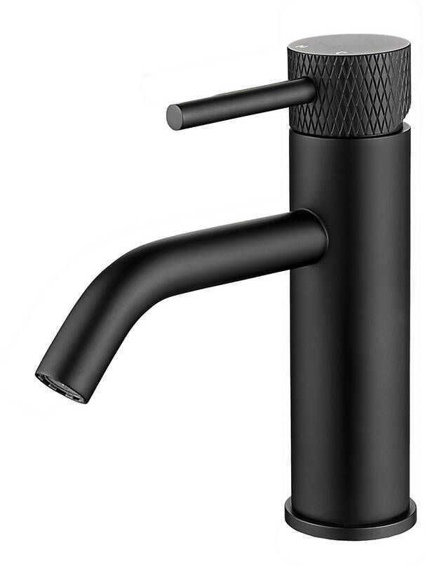 Wiesbaden Wastafelkraan Ribbd Opbouw Laag Mengkraan Rond Mat Zwart 1 Greeps - Foto 2