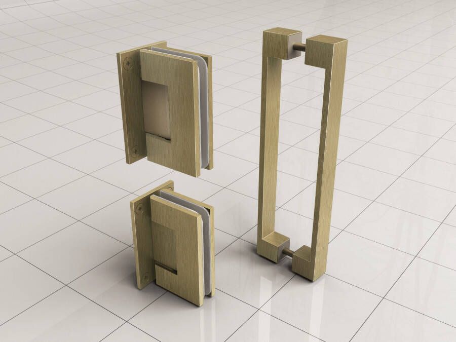 Wiesbaden Wiesbadem losse scharnierset + hendel geschikt voor profielloze nisdeur 22 5 x 2 cm geborsteld messing