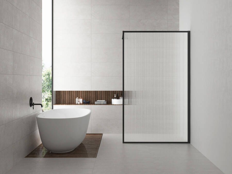 Wiesbaden Square inloopdouche met 10mm helder geribbeld veiligheidsglas 120 x 200 cm mat zwart