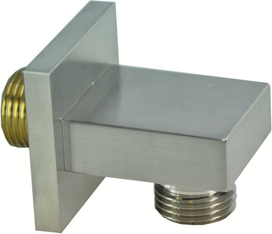 Wiesbaden Rombo Luxe messing muur doucheaansluiting vierkant 1 2 geborsteld staal 29.4802