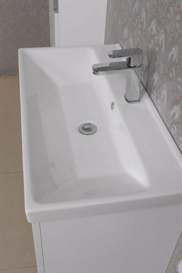 Xellanz Badkamermeubel Set Catherina Hangend 80x50x40cm MDF Hoogglans Wit Softclose Keramische Wastafel 1 Kraangat Overloop met Spiegel en Badkamerkast - Foto 2