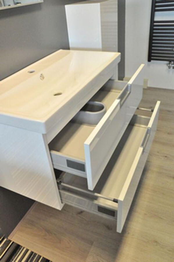 Xellanz Badkamermeubel Set Catherina Hangend 80x50x40cm MDF Hoogglans Wit Softclose Keramische Wastafel 1 Kraangat Overloop met Spiegel en Badkamerkast - Foto 4