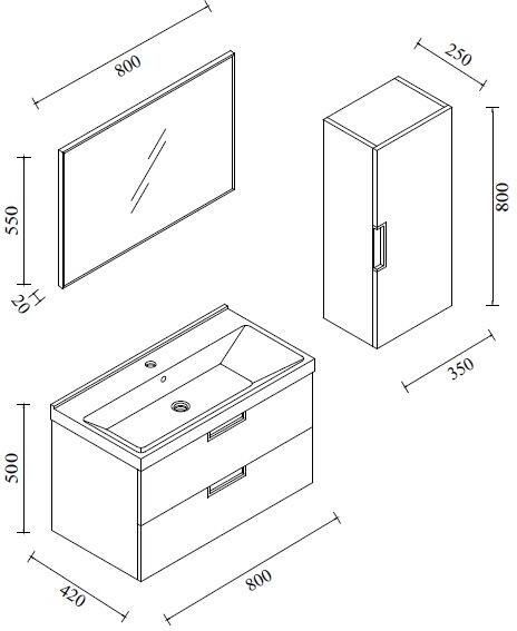 Xellanz Badkamermeubel Set Catherina Hangend 80x50x40cm MDF Hoogglans Wit Softclose Keramische Wastafel 1 Kraangat Overloop met Spiegel en Badkamerkast - Foto 7