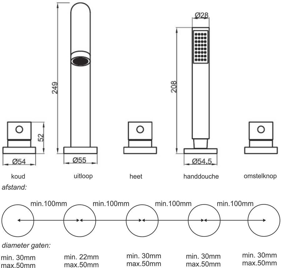 Xellanz Badkraan Caral Mengkraan Inbouw Rond Geborsteld Staal 3 Greeps 5 Gats met Handdouche - Foto 2