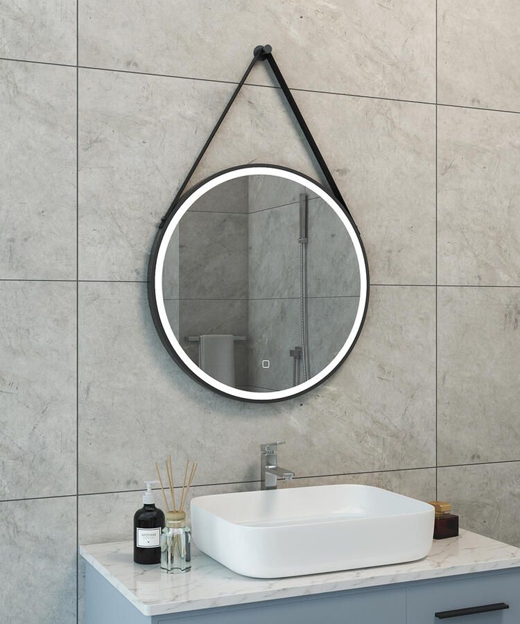 Wiesbaden Badkamerspiegel Cinto Rond met Dimbaar LED Verlichting en Spiegelverwarming 60cm Mat Zwart met Band - Foto 2