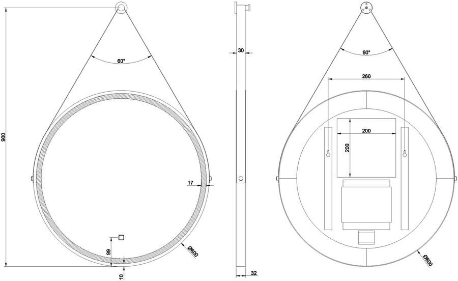 Wiesbaden Badkamerspiegel Cinto Rond met Dimbaar LED Verlichting en Spiegelverwarming 60cm Mat Zwart met Band