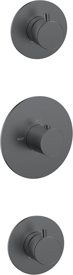 Wiesbaden Douchekraan Inbouw Platinum Dreams Afbouwdeel Thermostatisch met 2 Stopkranen Gunmetal - Foto 4