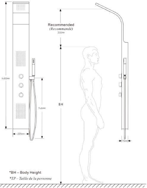 Xellanz Douchepaneel Erie | 148x25 cm | Thermostaatkraan | 3-knops | Vierkant | Geborsteld staal - Foto 2