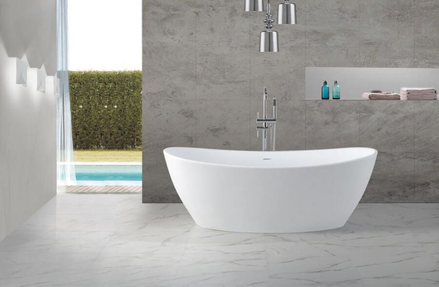 Wiesbaden Vrijstaand bad Eva | 180x84 cm | Incl.Afvoer-Wit | Sleuf overloop | Solid surface | Mat wit - Foto 5