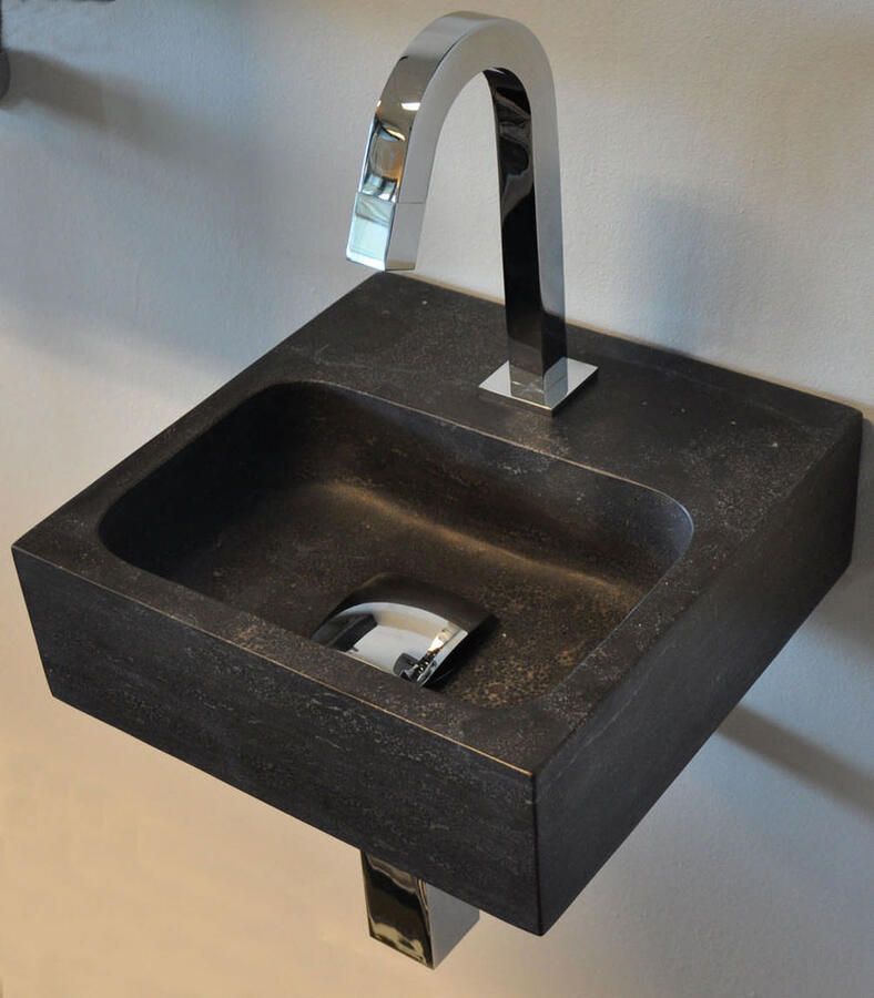 Wiesbaden Fontein Hardsteen | 30x30x10 cm | Natuursteen | Wandmontage | 1 kraangat | Vierkant | Zwart - Foto 3