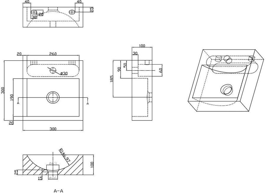 Wiesbaden Fontein Hardsteen | 30x30x10 cm | Natuursteen | Wandmontage | 1 kraangat | Vierkant | Zwart - Foto 2