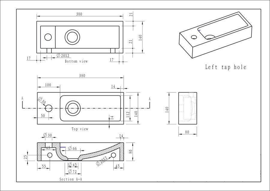 Wiesbaden Fontein Hardsteen | 38x14x8 cm | Natuursteen | Links montage | 1 kraangat | Rechthoek | Zwart - Foto 2