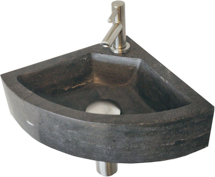 Sub Wiesbaden B-stone hoekfontein met kraangat zonder overloop 30 x 30 cm zwart 39.3503 - Foto 2