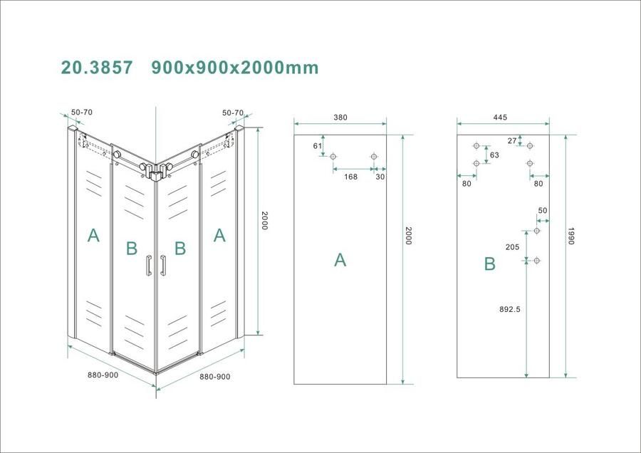 Wiesbaden Douchecabine Vierkant Schuifdeur 90x90x200cm Antikalk Helder Glas Chroom Profiel 8mm Veiligheidsglas Easy Clean - Foto 6