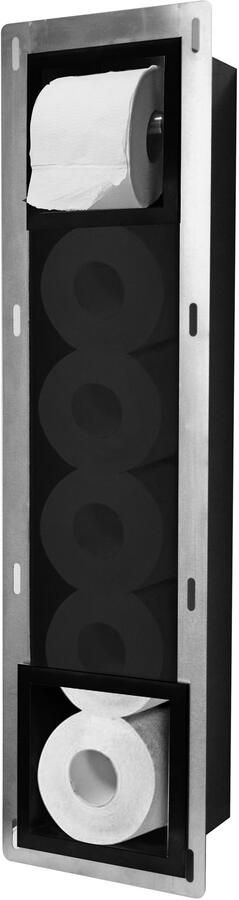 Wiesbaden Toiletrolhouder en Reserverolhouder Inbouw 20.8x74x14.8cm RVS Mat Zwart - Foto 6