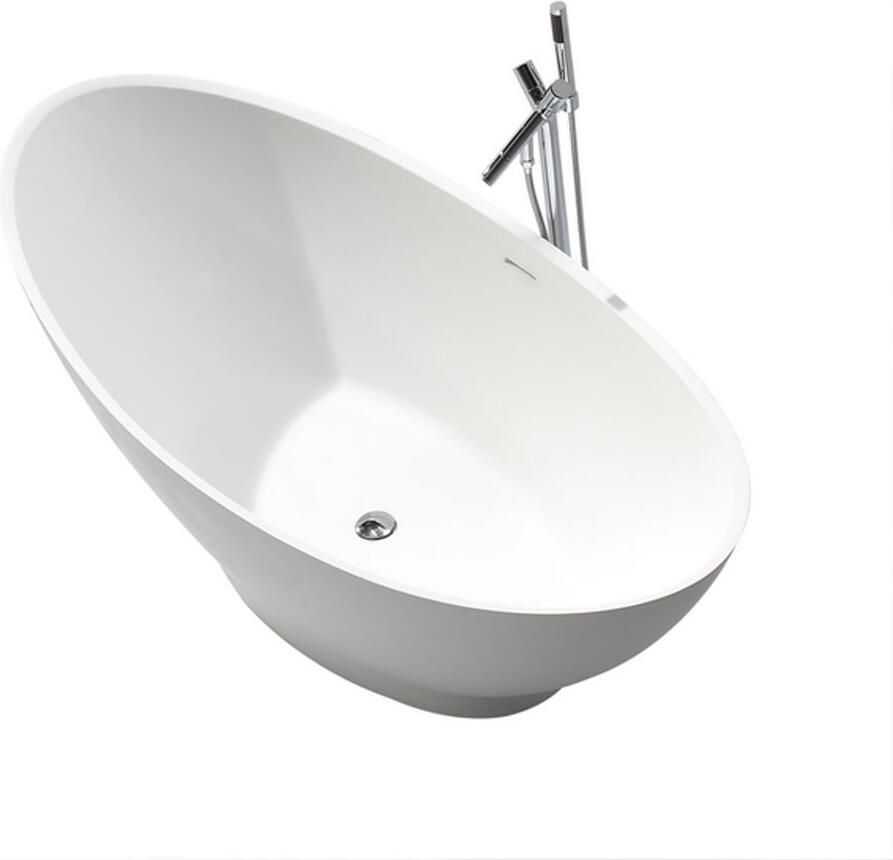 Wiesbaden Vrijstaand bad Jasmijn | 186x82 cm | Incl.Afvoer-Wit | Sleuf overloop | Solid surface | Ovaal | Wit mat - Foto 2