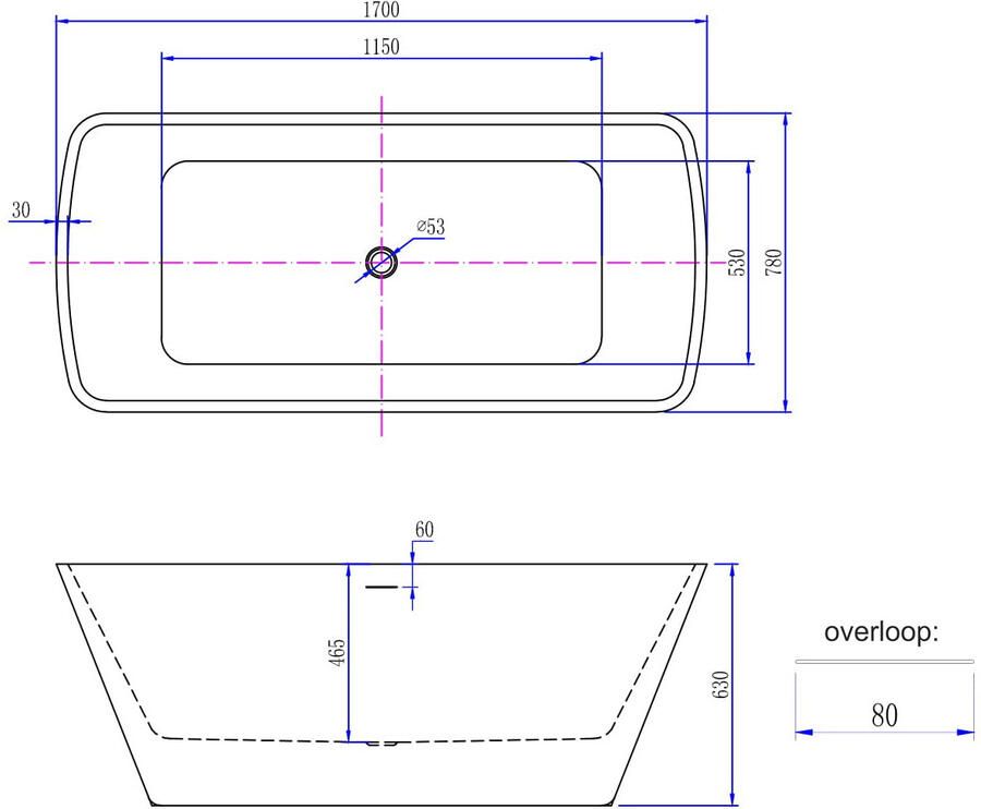 Wiesbaden Ligbad Vrijstaand Larx Rechthoek 78x170x59cm Glasvezelversterkt Hoogwaardig Acryl Glans Wit met Badwaste en Overloop - Foto 4