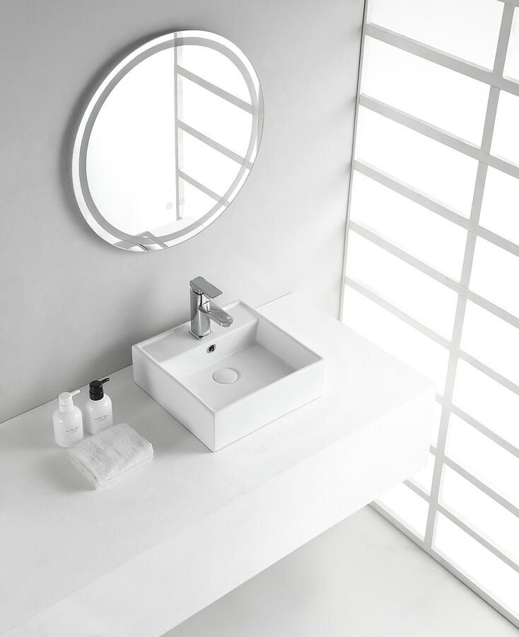 Xellanz Wastafel Opbouw Hangend Larx Vierkant 38.5x38.5x13cm Keramiek Glans Wit 1 Kraangat Overloop - Foto 5