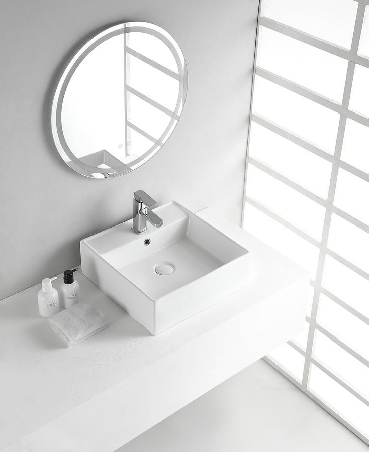 Xellanz Wastafel Opbouw Hangend Larx Vierkant 46x46x16.5cm Opzetwastafel Keramiek Glans Wit 1 Kraangat Overloop - Foto 2