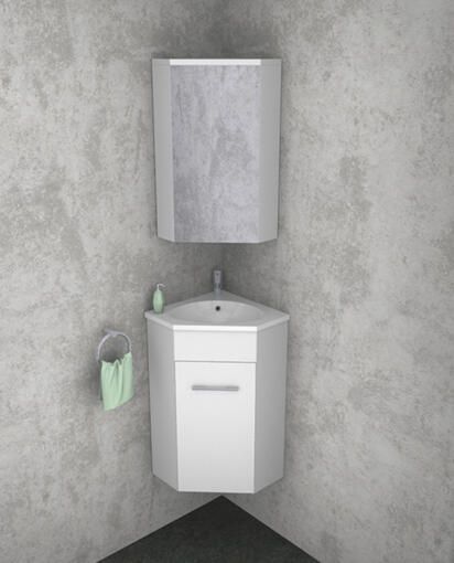 Wiesbaden Lena hoek-fonteinkast– Glans wit–Inclusief kunstmarmeren wastafel en spiegelkast – Softclose-40x40 cm - Foto 9