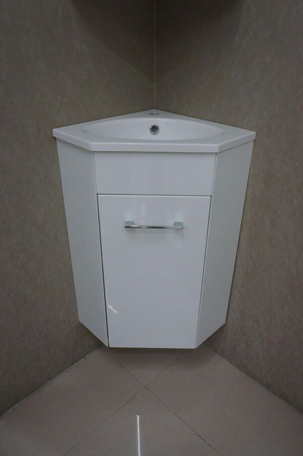 Wiesbaden Lena hoek-fonteinkast– Glans wit–Inclusief kunstmarmeren wastafel en spiegelkast – Softclose-40x40 cm - Foto 3