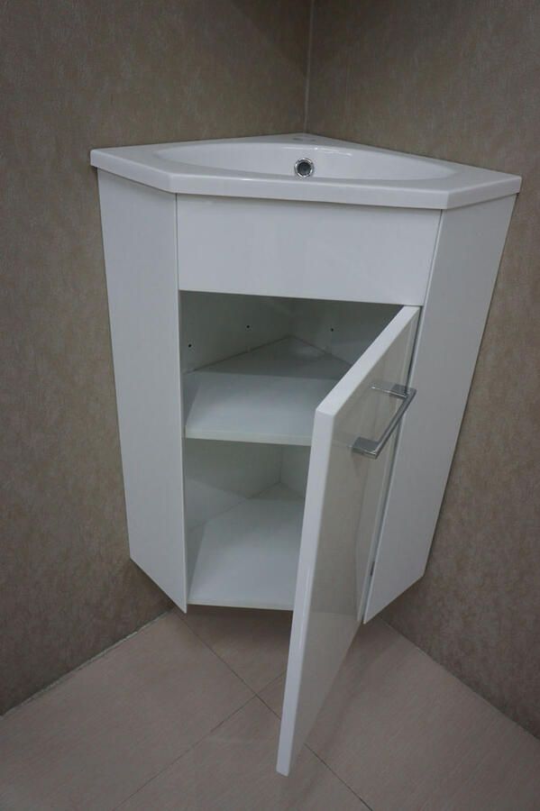 Wiesbaden Lena hoek-fonteinkast– Glans wit–Inclusief kunstmarmeren wastafel en spiegelkast – Softclose-40x40 cm - Foto 5