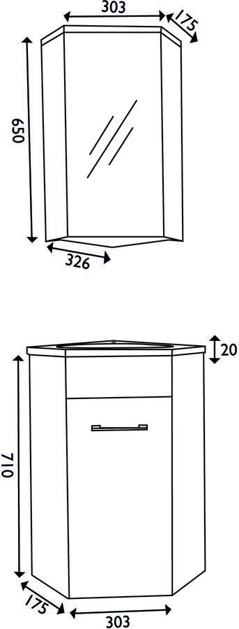 Wiesbaden Lena hoek-fonteinkast– Glans wit–Inclusief kunstmarmeren wastafel en spiegelkast – Softclose-40x40 cm - Foto 6
