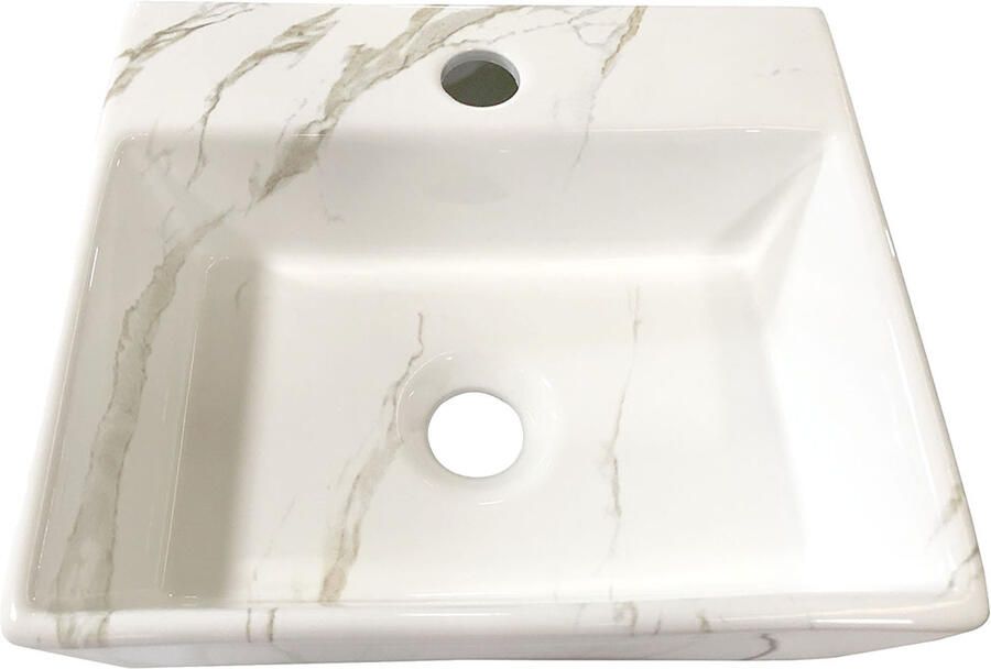 Wiesbaden Fontein Leto Rechthoek 33.5x29x11cm Marmerlook Keramiek Glans Carrara - Foto 5