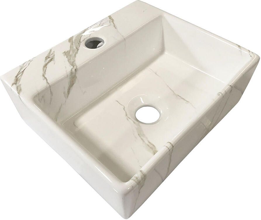 Wiesbaden Fontein Leto Rechthoek 33.5x29x11cm Marmerlook Keramiek Glans Carrara - Foto 2