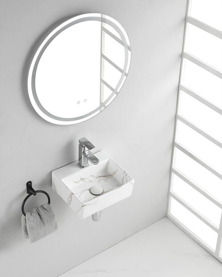 Wiesbaden Fontein Leto Rechthoek 33.5x29x11cm Marmerlook Keramiek Glans Carrara - Foto 3