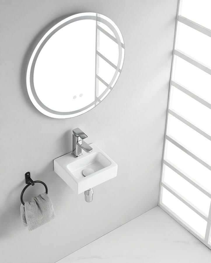 Wiesbaden Fontein Leto | 28x25x9 cm | Keramiek | Wandmontage | 1 kraangat | Rechthoek | Wit glans - Foto 3