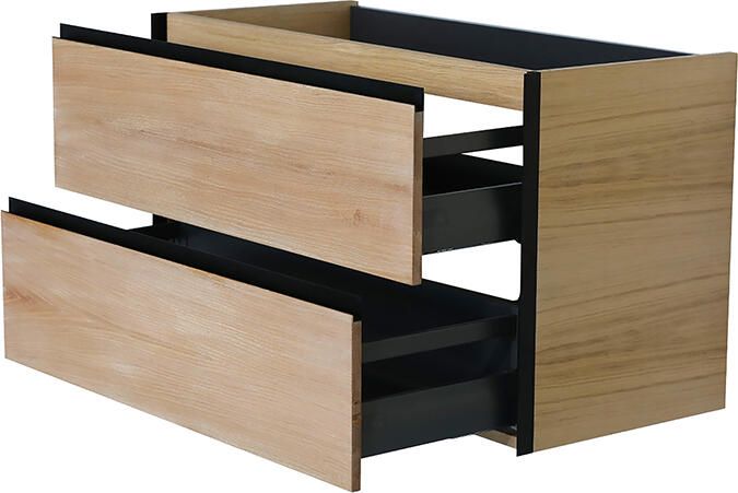 Wiesbaden Badkamermeubel Onderkast Lotus 100x58x45.2cm MDF Naturel Eik Mat Zwart Softclose Greeploos - Foto 5