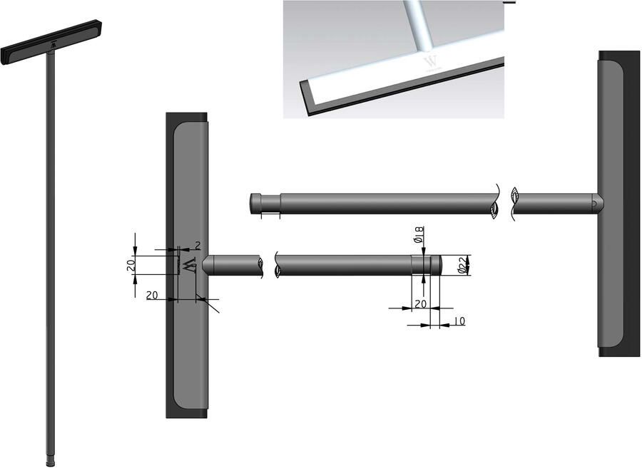 Wiesbaden Vloerwisser Luxe 33x120 cm Geborsteld Staal met Muurbevestiging