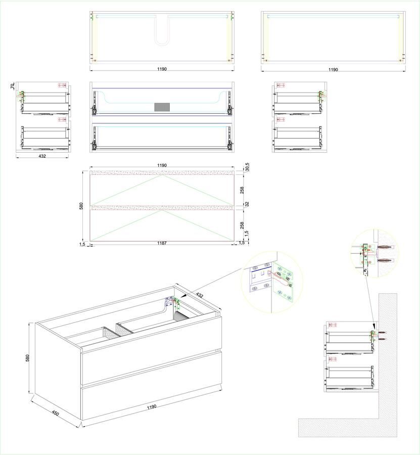 Wiesbaden Badkamermeubel Onderkast Marmaris Hangend 120x46x58cm MDF Mat Zwart Gelakt Softclose Greeploos 1 Uitsparing