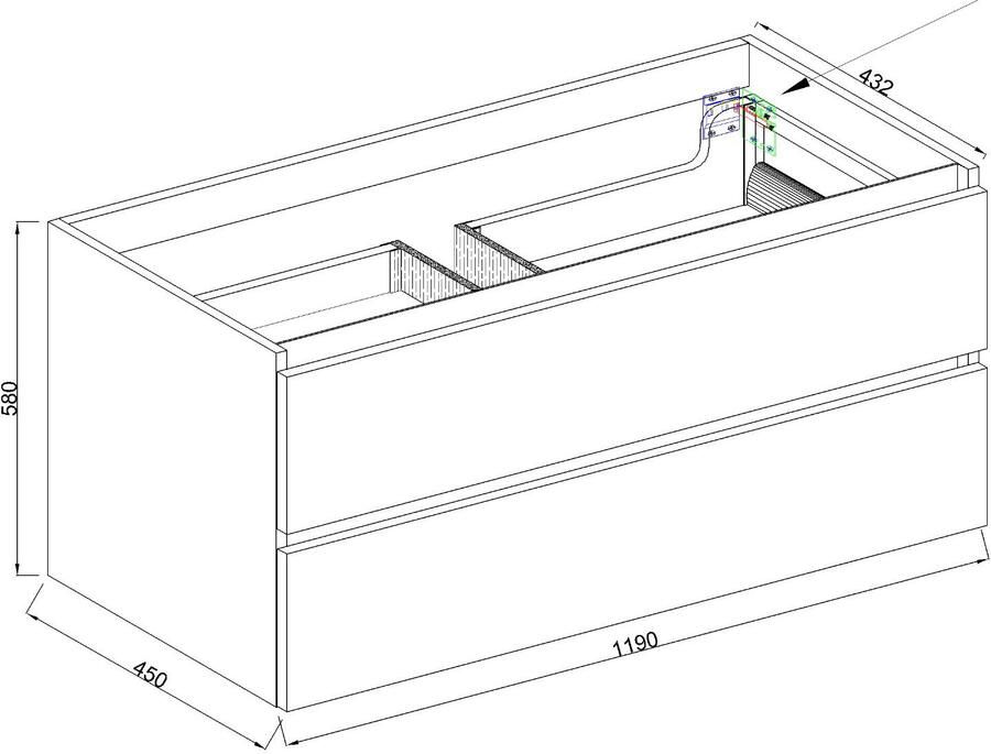 Wiesbaden Badkamermeubel Onderkast Marmaris Hangend 120x46x58cm MDF Mat Zwart Gelakt Softclose Greeploos 1 Uitsparing - Foto 2