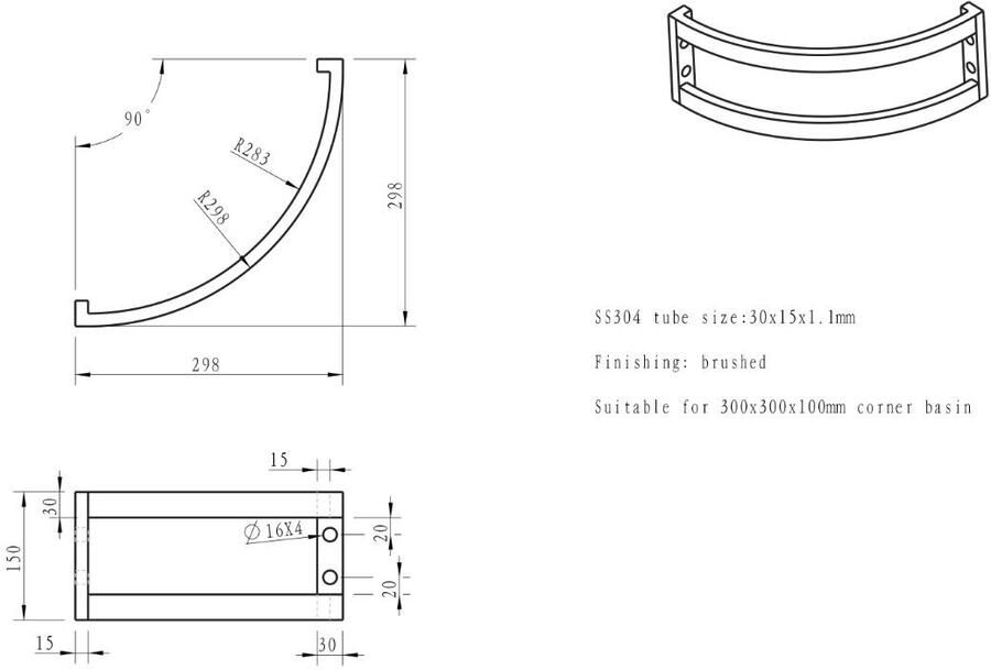 Wiesbaden Montagebeugel Kwartrond 30x15 cm RVS t.b.v. Harsteen Fonteinen - Foto 2