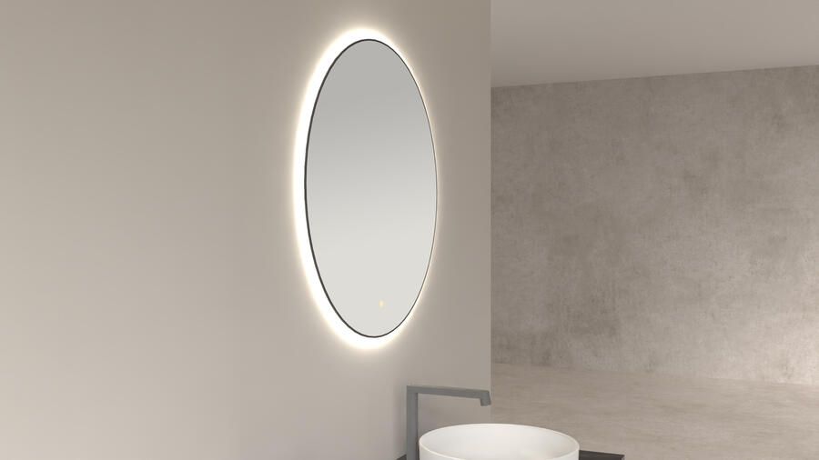 Wiesbaden Badkamerspiegel Novi Rond 60x60cm Mat Zwart Geïntrigeerde LED Verlichting Touch Schakelaar Dimbaar - Foto 6