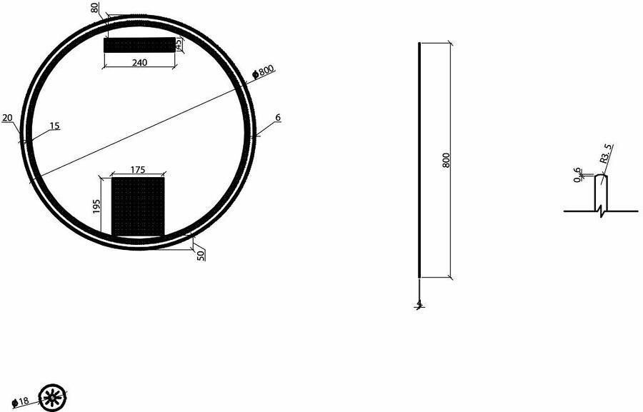 Wiesbaden Badkamerspiegel Novi Rond 80x80cm Mat Zwart Geintrigeerde LED Verlichting Touch Schakelaar Dimbaar - Foto 4