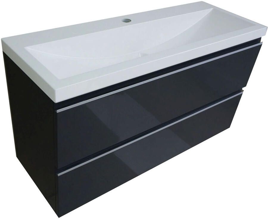 Wiesbaden Badkamermeubel Onderkast Luxa Hangend 100x50x35cm MDF Hoogglans Grijs Softclose Greeploos - Foto 3