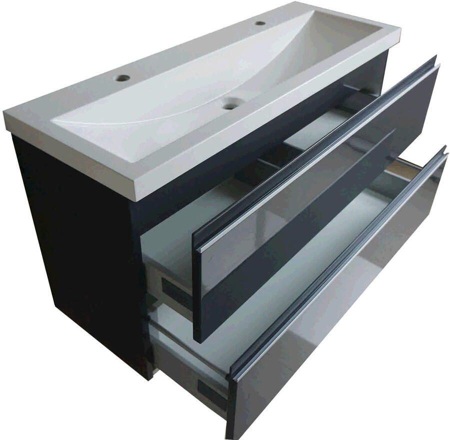 Wiesbaden Badkamermeubel Onderkast Luxa Hangend 100x50x35cm MDF Hoogglans Grijs Softclose Greeploos