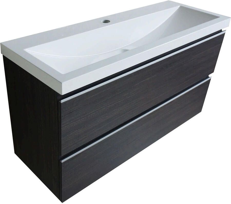 Wiesbaden Badkamermeubel Onderkast Luxa Hangend 100x50x35cm MDF Houtnerf Grijs Softclose Greeploos - Foto 4