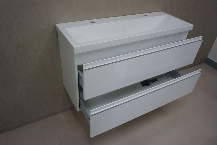 Wiesbaden Badkamermeubel Onderkast Luxa Hangend 100x50x35cm MDF Hoogglans Wit Softclose Greeploos - Foto 2