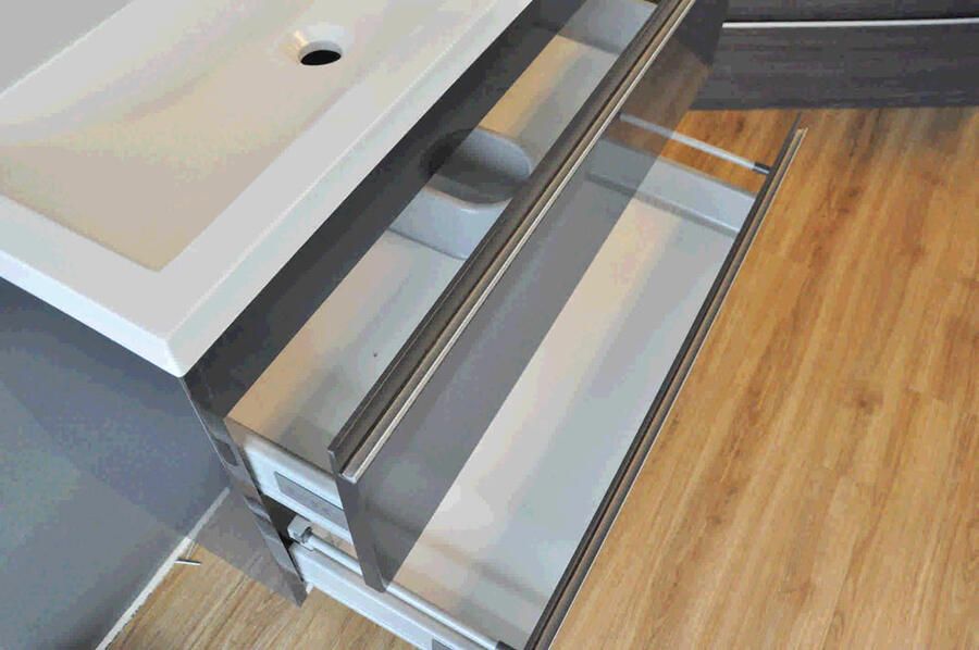 Wiesbaden Badkamermeubel Onderkast Luxa Hangend 80x50x35cm MDF Hoogglans Grijs Softclose Greeploos - Foto 4