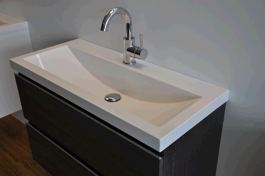 Wiesbaden Badkamermeubel Onderkast Luxa Hangend 80x50x35cm MDF Houtnerf Grijs Softclose Greeploos - Foto 3