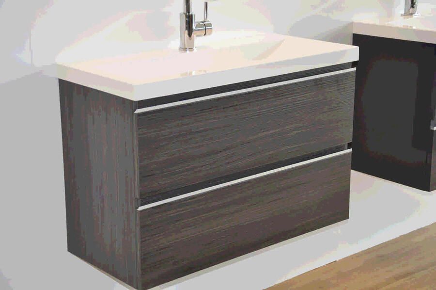 Wiesbaden Badkamermeubel Onderkast Luxa Hangend 80x50x35cm MDF Houtnerf Grijs Softclose Greeploos - Foto 4